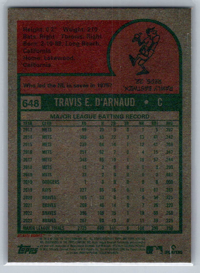 2024 Topps Heritage #648 Travis d'Arnaud Atlanta Braves