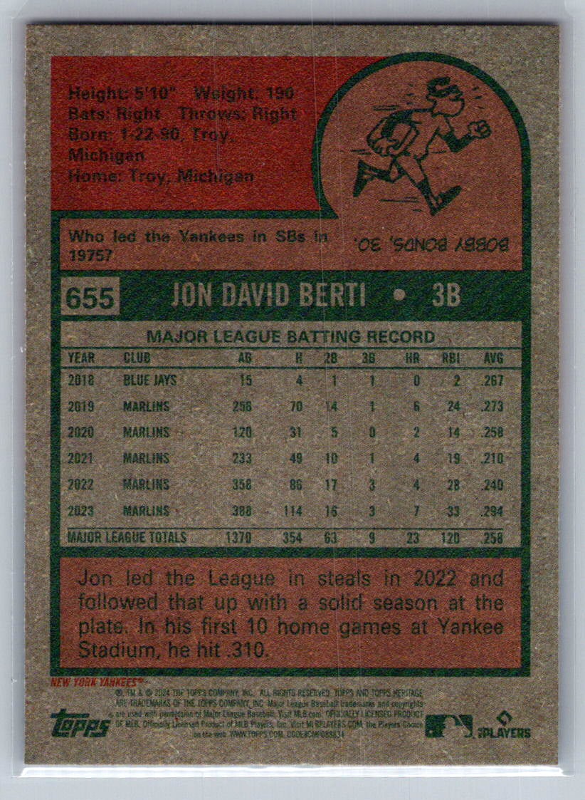 2024 Topps Heritage #655 Jon Berti New York Yankees