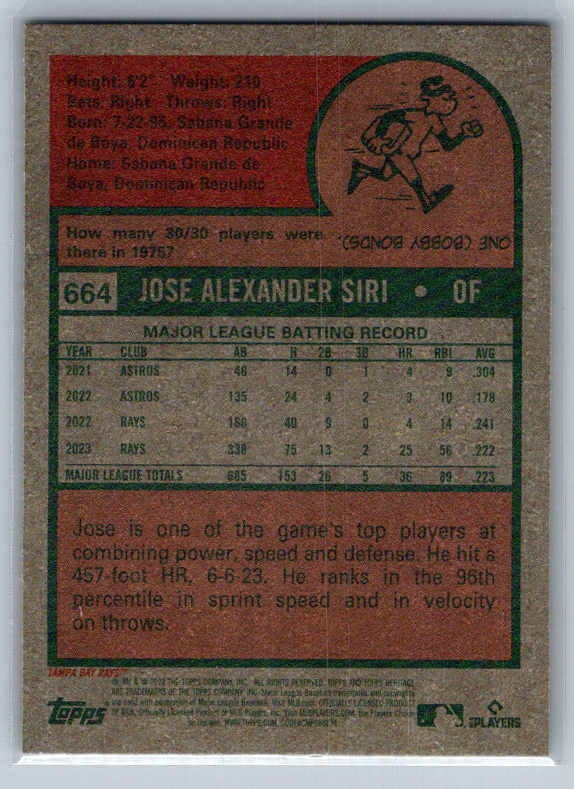 2024 Topps Heritage #664 Jose Siri Tampa Bay Rays