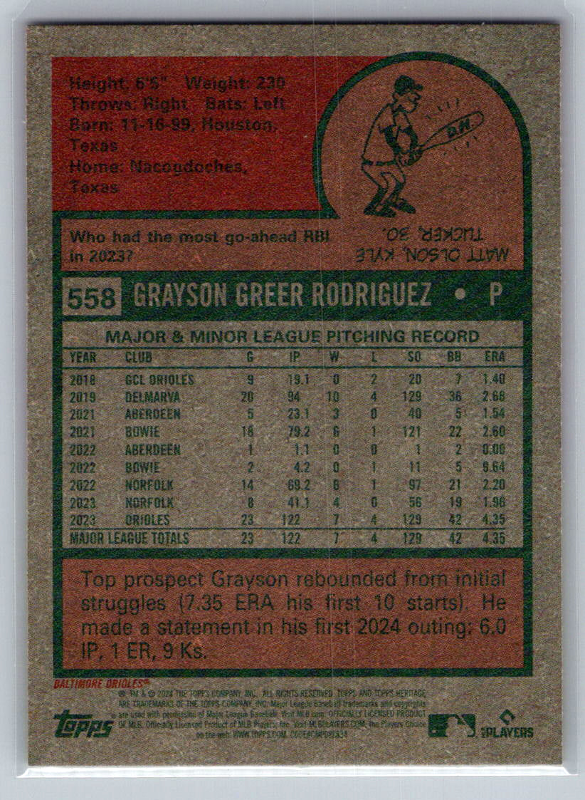 2024 Topps Heritage #558 Grayson Rodriguez Baltimore Orioles