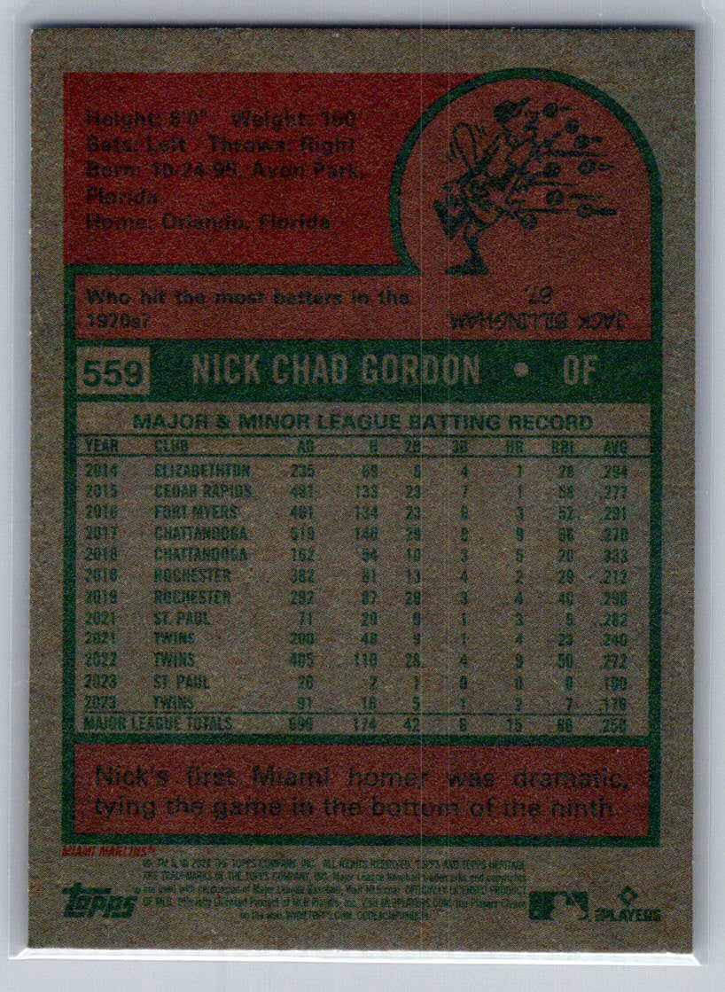 2024 Topps Heritage #559 Nick Gordon Miami Marlins