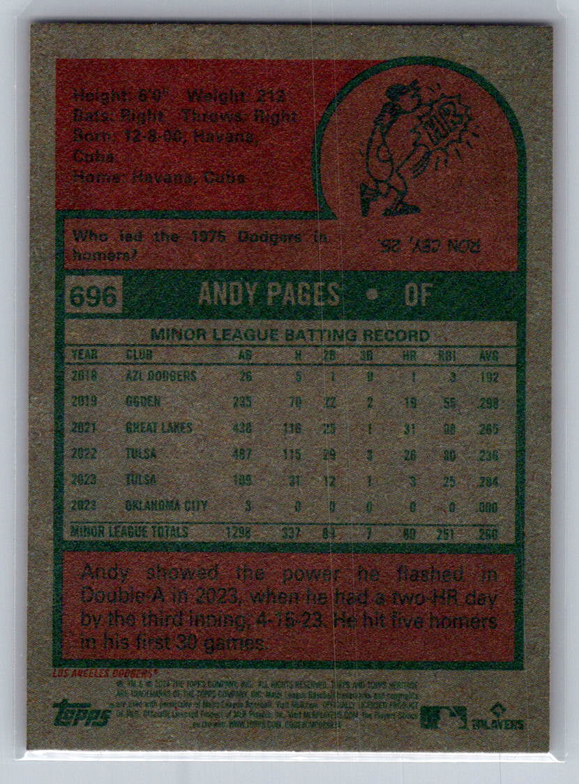 2024 Topps Heritage #696 Andy Pages Los Angeles Dodgers
