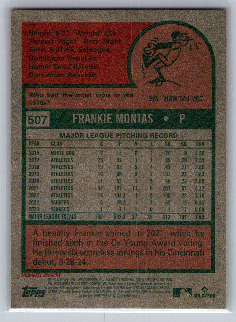 2024 Topps Heritage #507 Frankie Montas Milwaukee Brewers