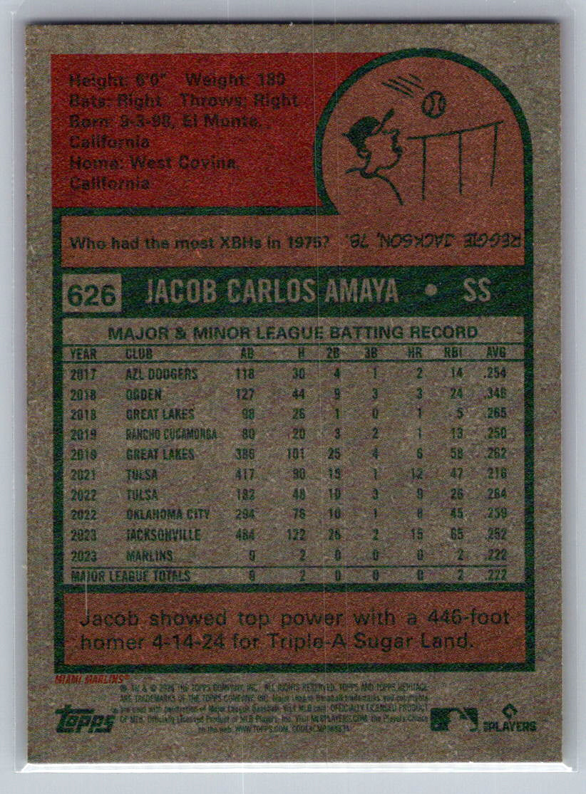 2024 Topps Heritage #626 Jacob Amaya Miami Marlins