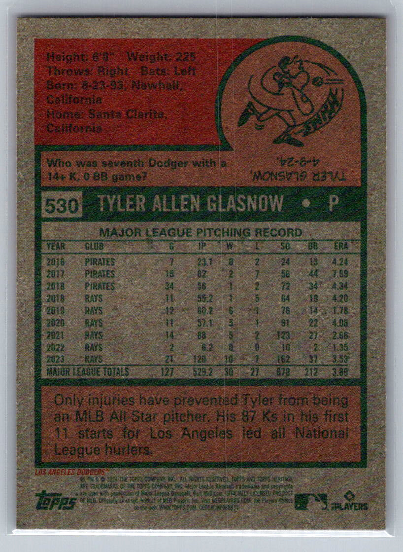 2024 Topps Heritage #530 Tyler Glasnow Los Angeles Dodgers
