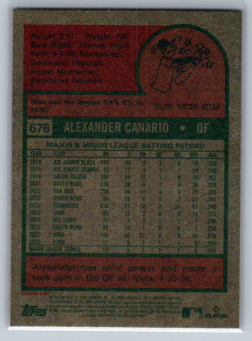 2024 Topps Heritage #676 Alexander Canario Chicago Cubs