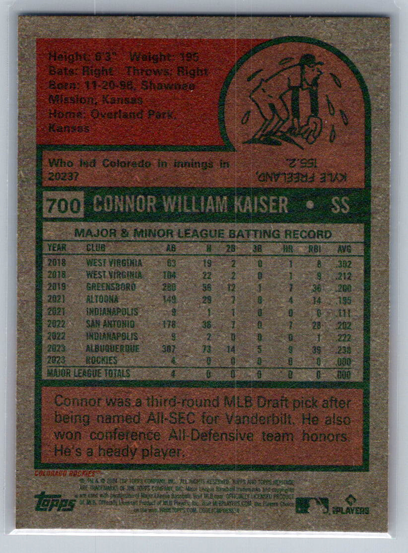 2024 Topps Heritage #700 Connor Kaiser Colorado Rockies