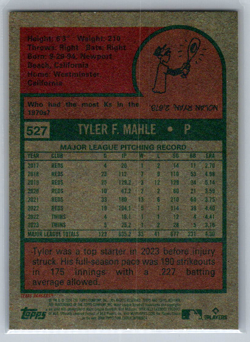 2024 Topps Heritage #527 Tyler Mahle Texas Rangers