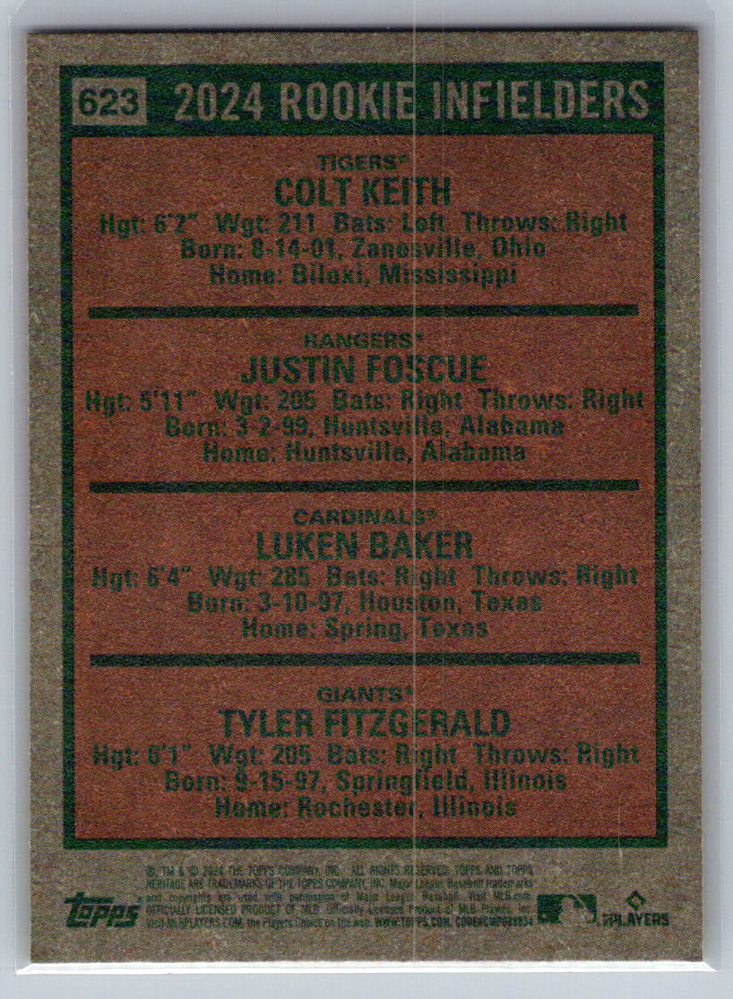 2024 Topps Heritage #623 2024 Rookie Infielders