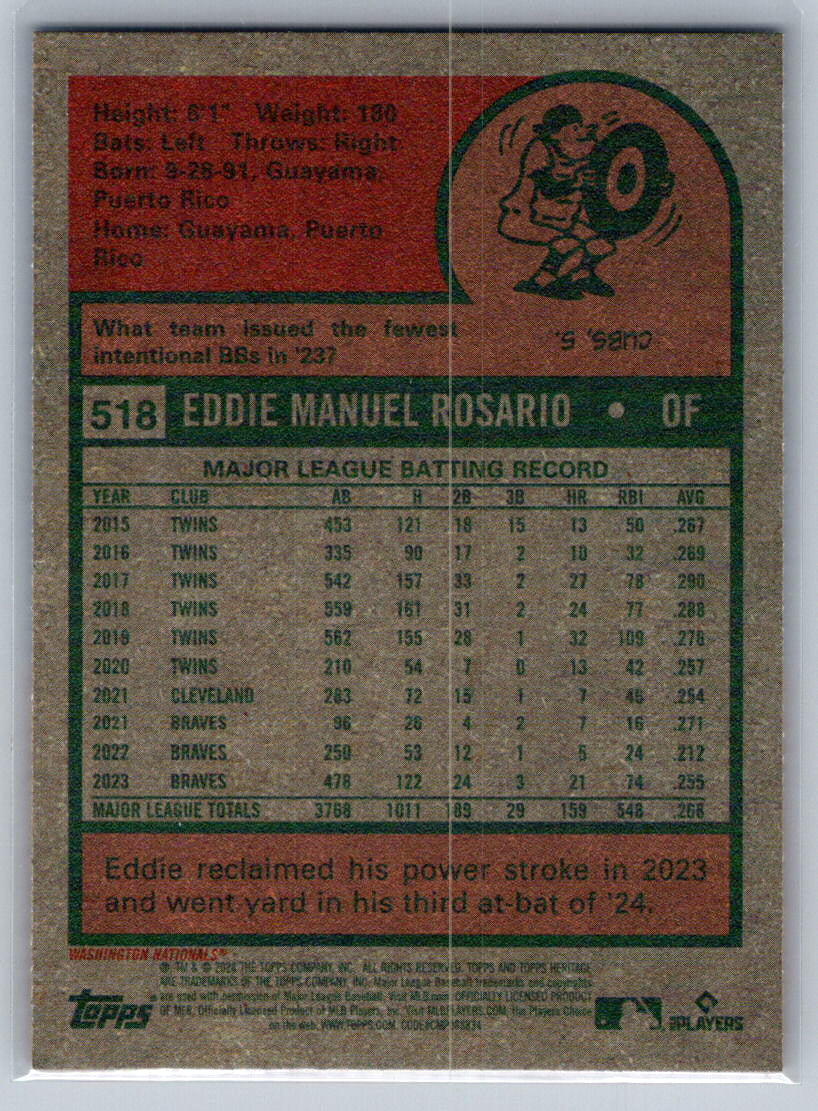 2024 Topps Heritage #518 Eddie Rosario Washington Nationals