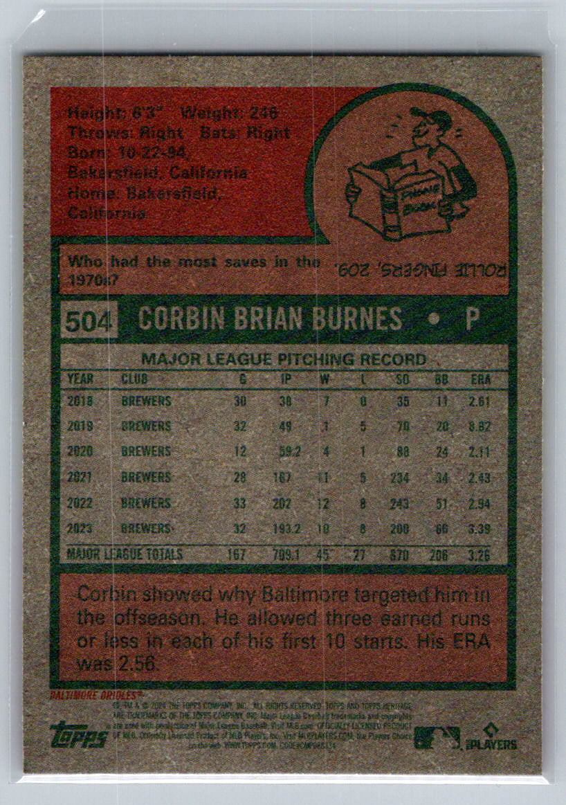 2024 Topps Heritage #504 Corbin Burnes Baltimore Orioles
