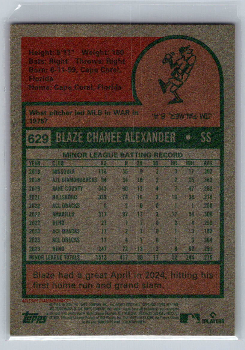 2024 Topps Heritage #629 Blaze Alexander Arizona Diamondbacks