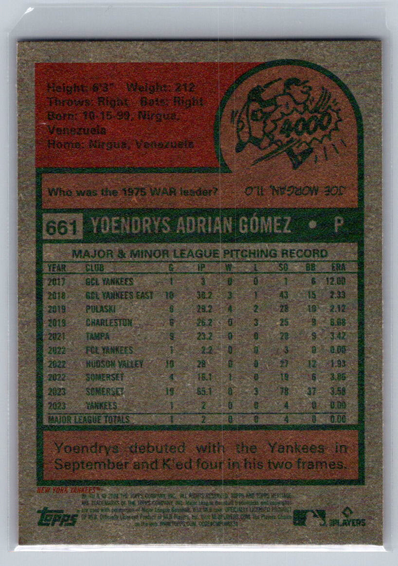 2024 Topps Heritage #661 Yoendrys Gómez New York Yankees