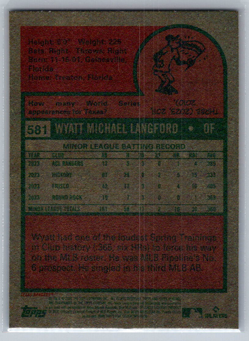2024 Topps Heritage #581 Wyatt Langford Texas Rangers