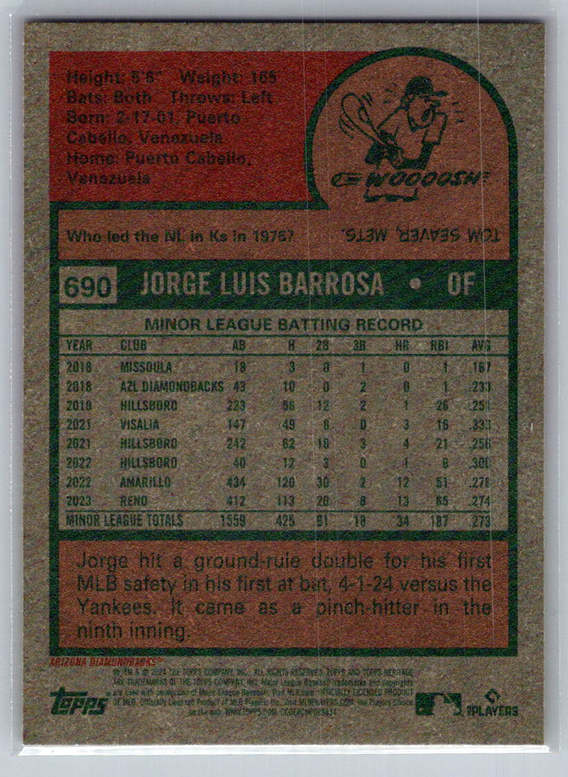 2024 Topps Heritage #690 Jorge Barrosa Arizona Diamondbacks