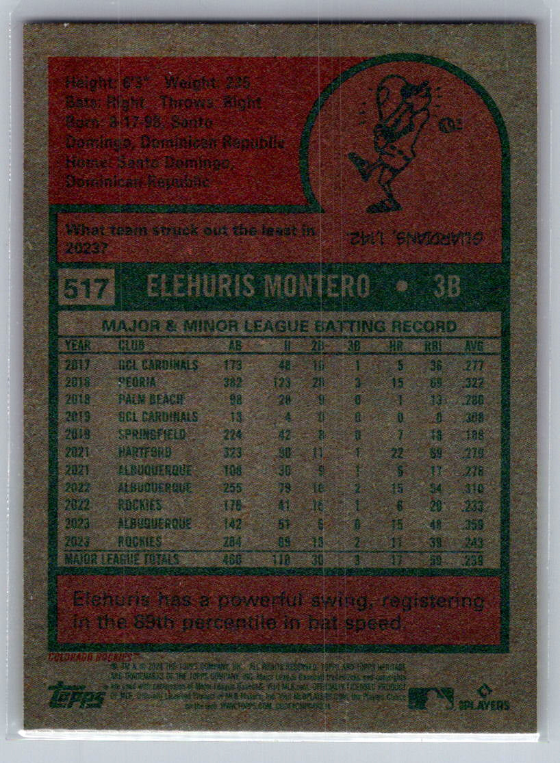 2024 Topps Heritage #517 Elehuris Montero Colorado Rockies