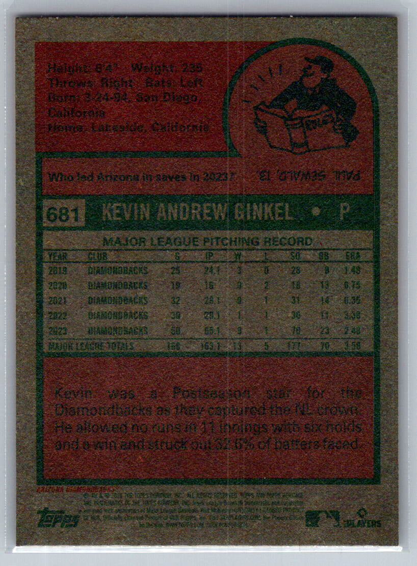 2024 Topps Heritage #681 Kevin Ginkel Arizona Diamondbacks