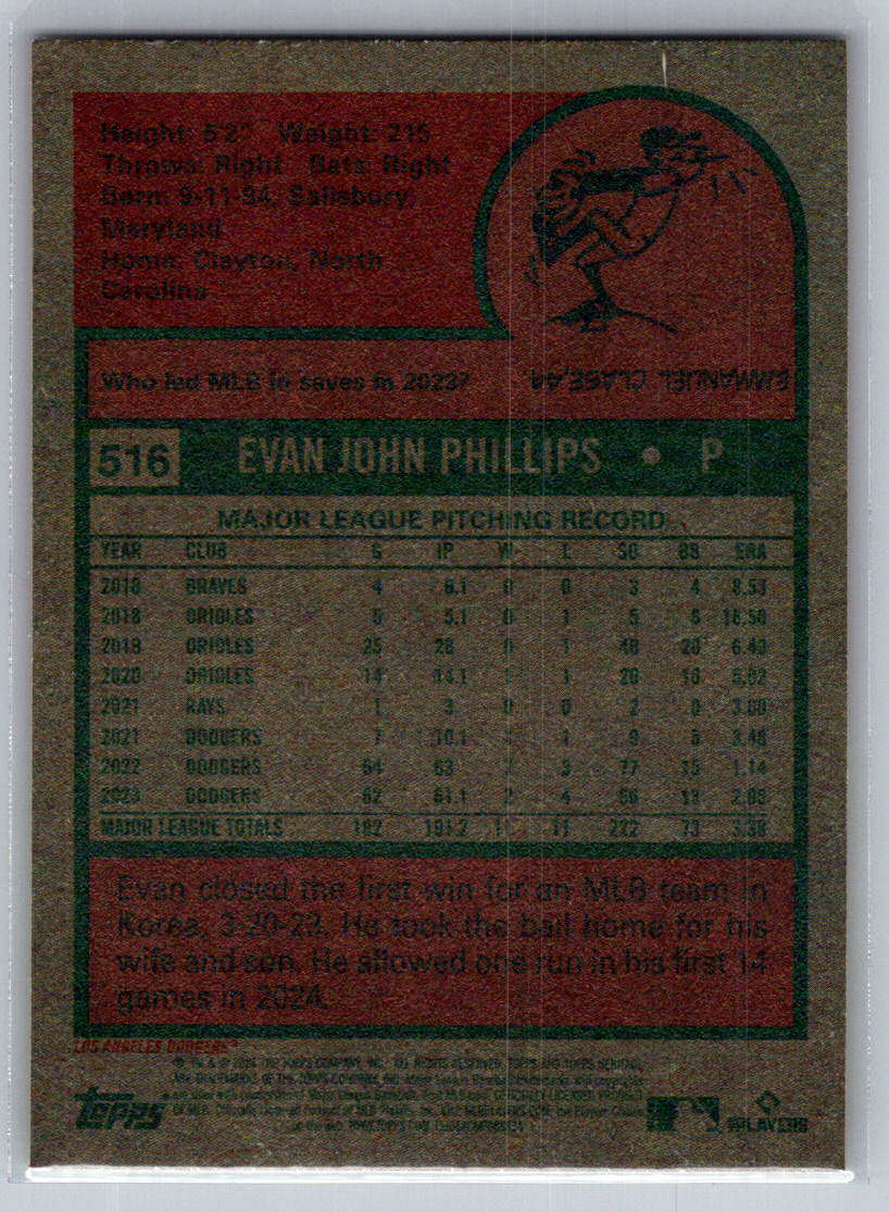2024 Topps Heritage #516 Evan Phillips Los Angeles Dodgers