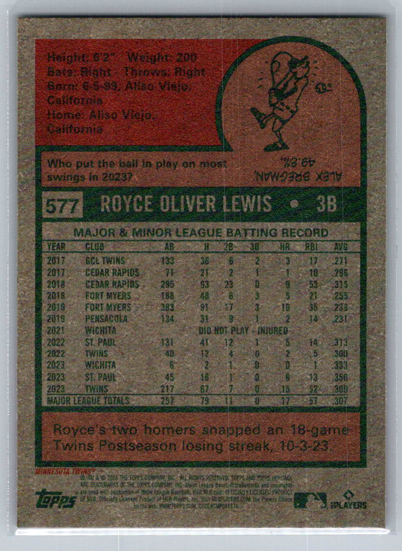 2024 Topps Heritage #577 Royce Lewis Minnesota Twins