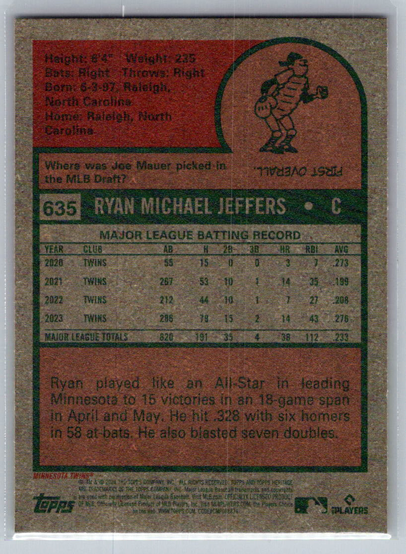 2024 Topps Heritage #635 Ryan Jeffers Minnesota Twins