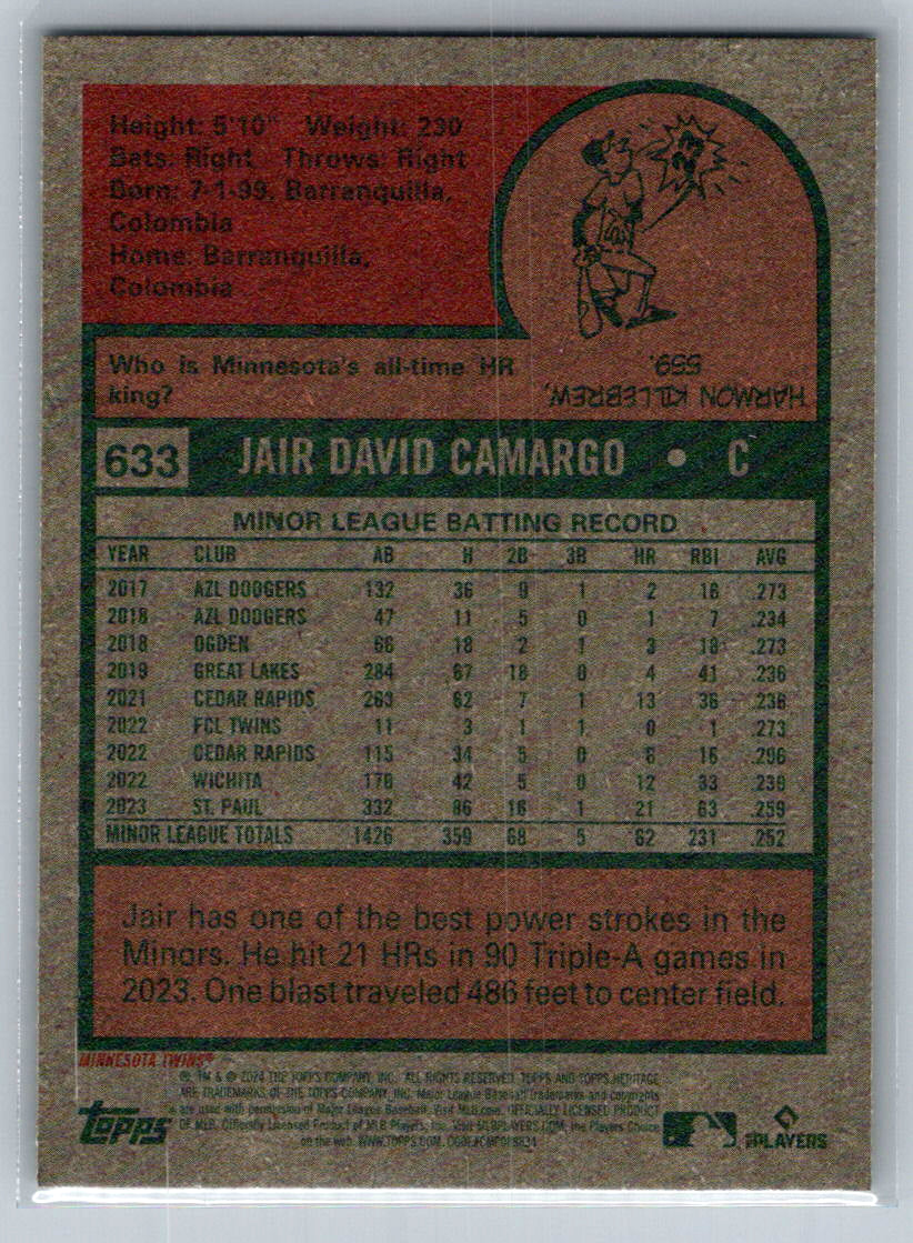 2024 Topps Heritage #633 Jair Camargo Minnesota Twins