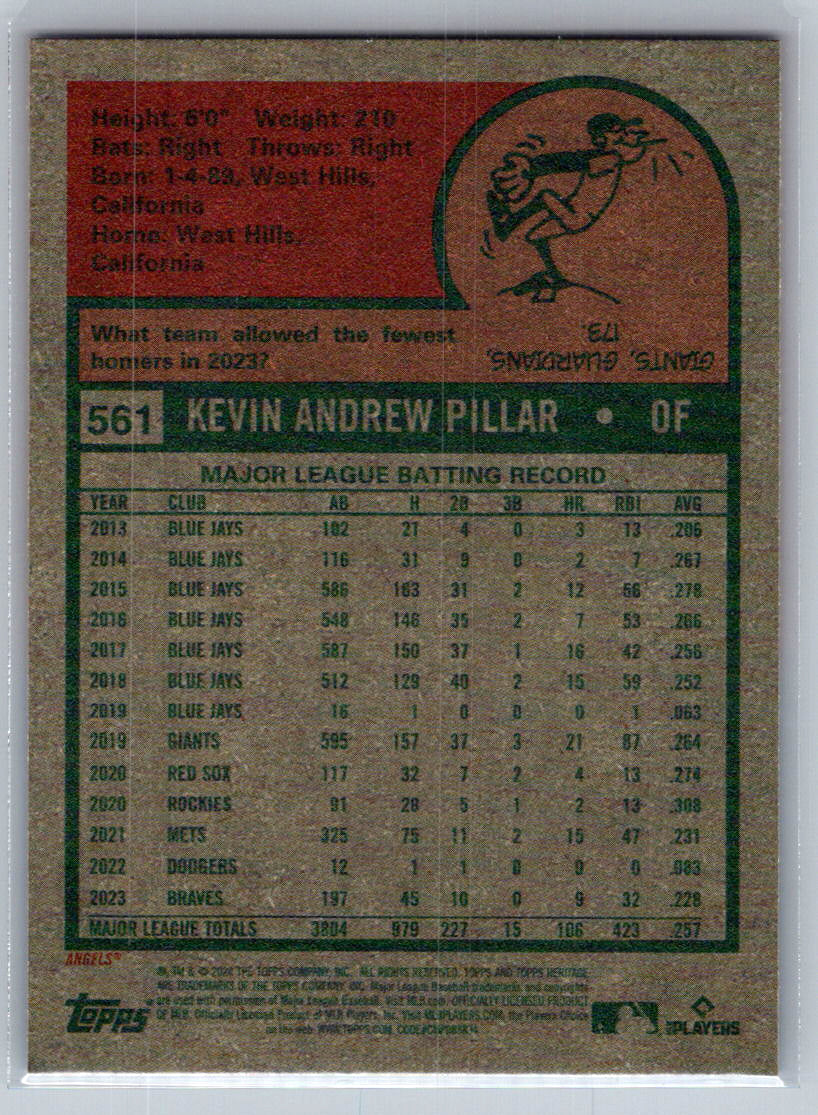 2024 Topps Heritage #561 Kevin Pillar Los Angeles Angels