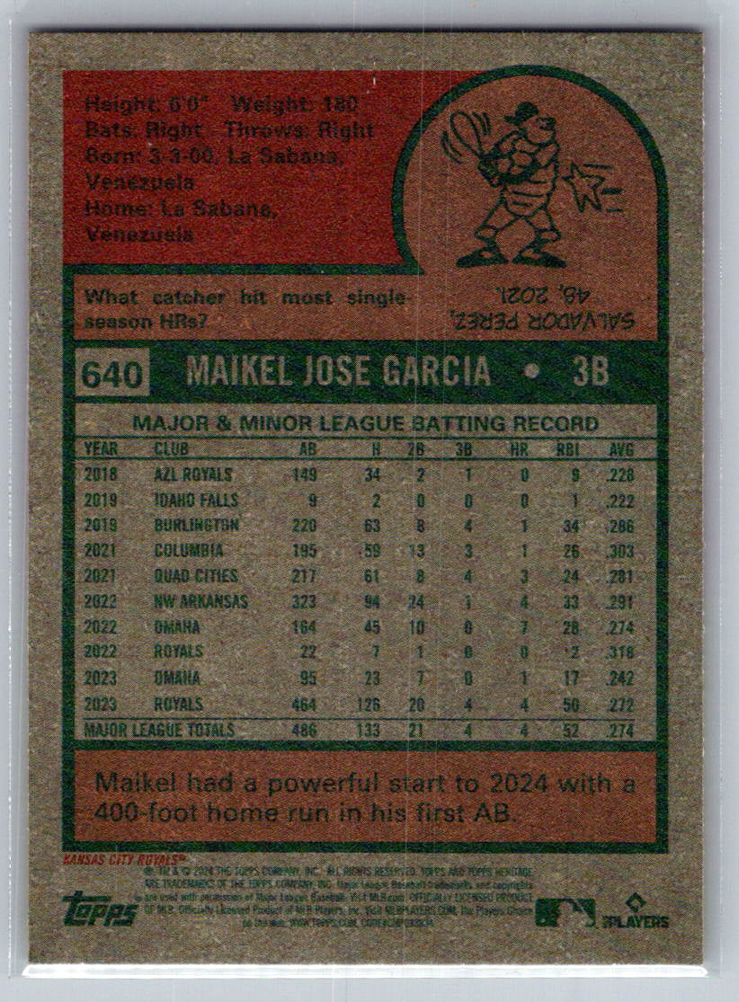 2024 Topps Heritage #640 Maikel Garcia Kansas City Royals