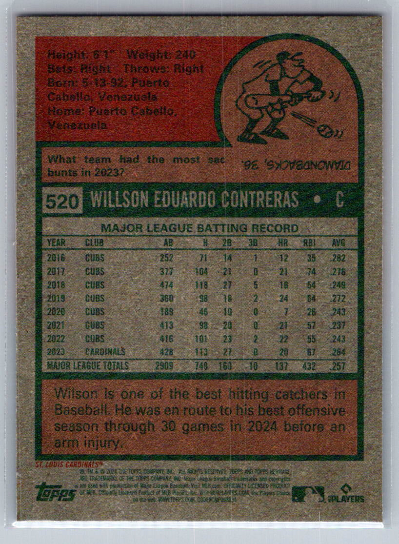 2024 Topps Heritage #520 Willson Contreras St. Louis Cardinals