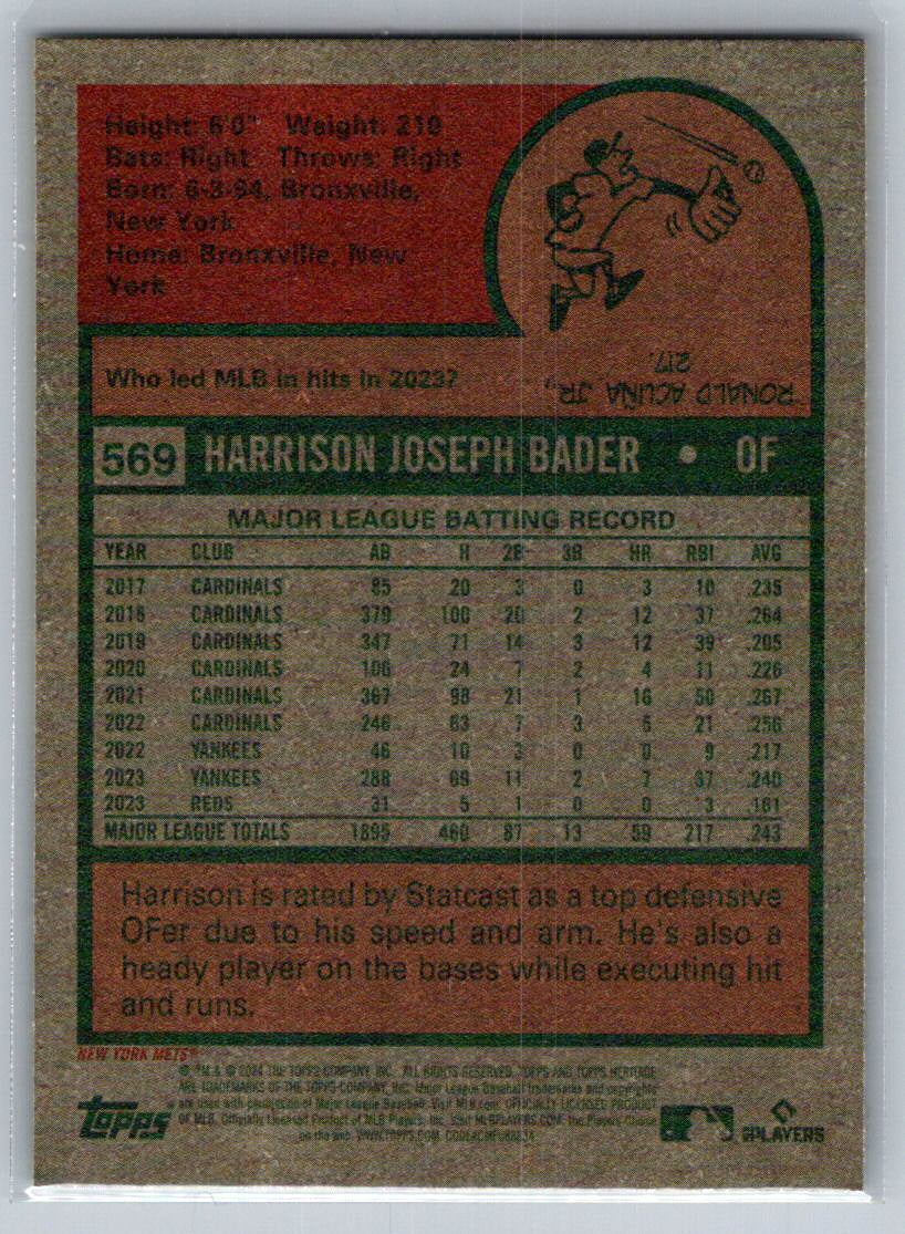 2024 Topps Heritage #569 Harrison Bader New York Mets
