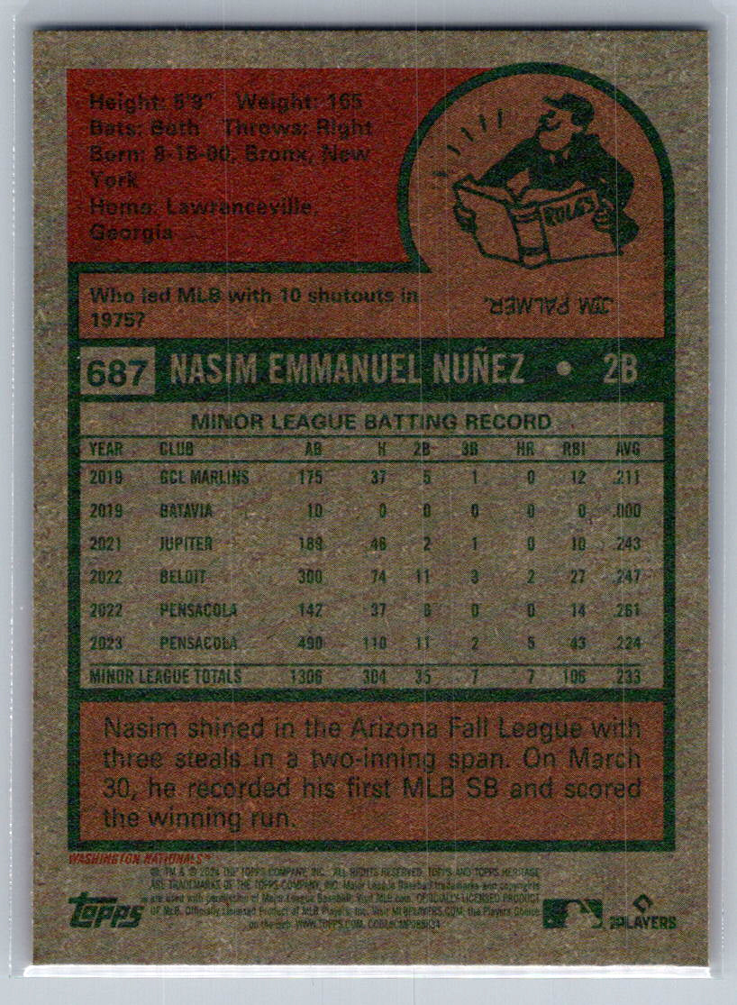 2024 Topps Heritage #687 Nasim Nuñez Washington Nationals