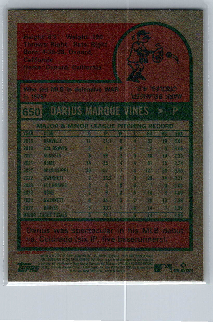2024 Topps Heritage #650 Darius Vines Atlanta Braves