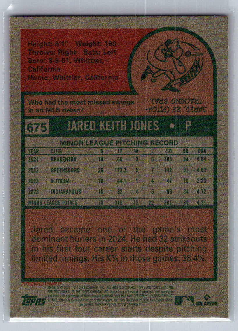 2024 Topps Heritage #675 Jared Jones Pittsburgh Pirates