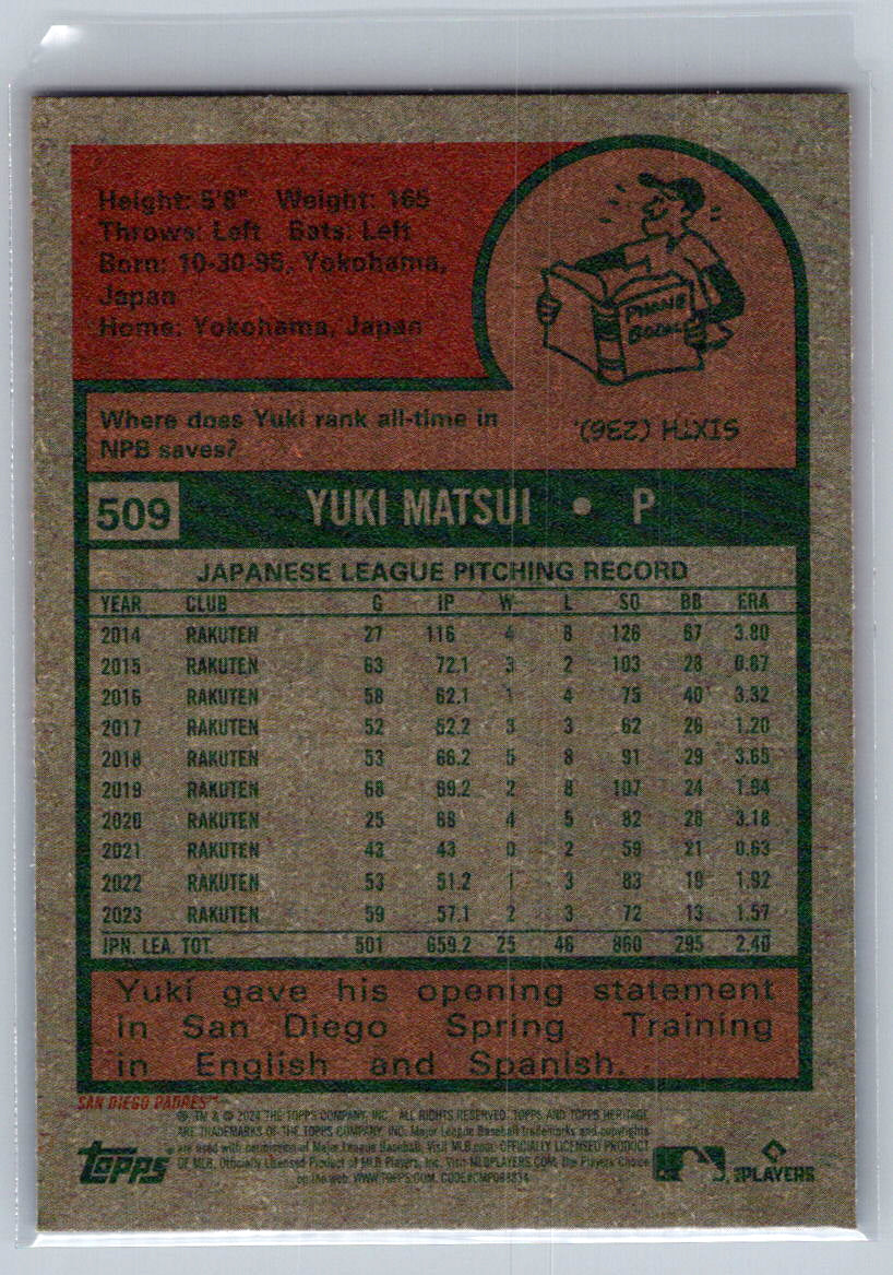 2024 Topps Heritage #509 Yuki Matsui San Diego Padres
