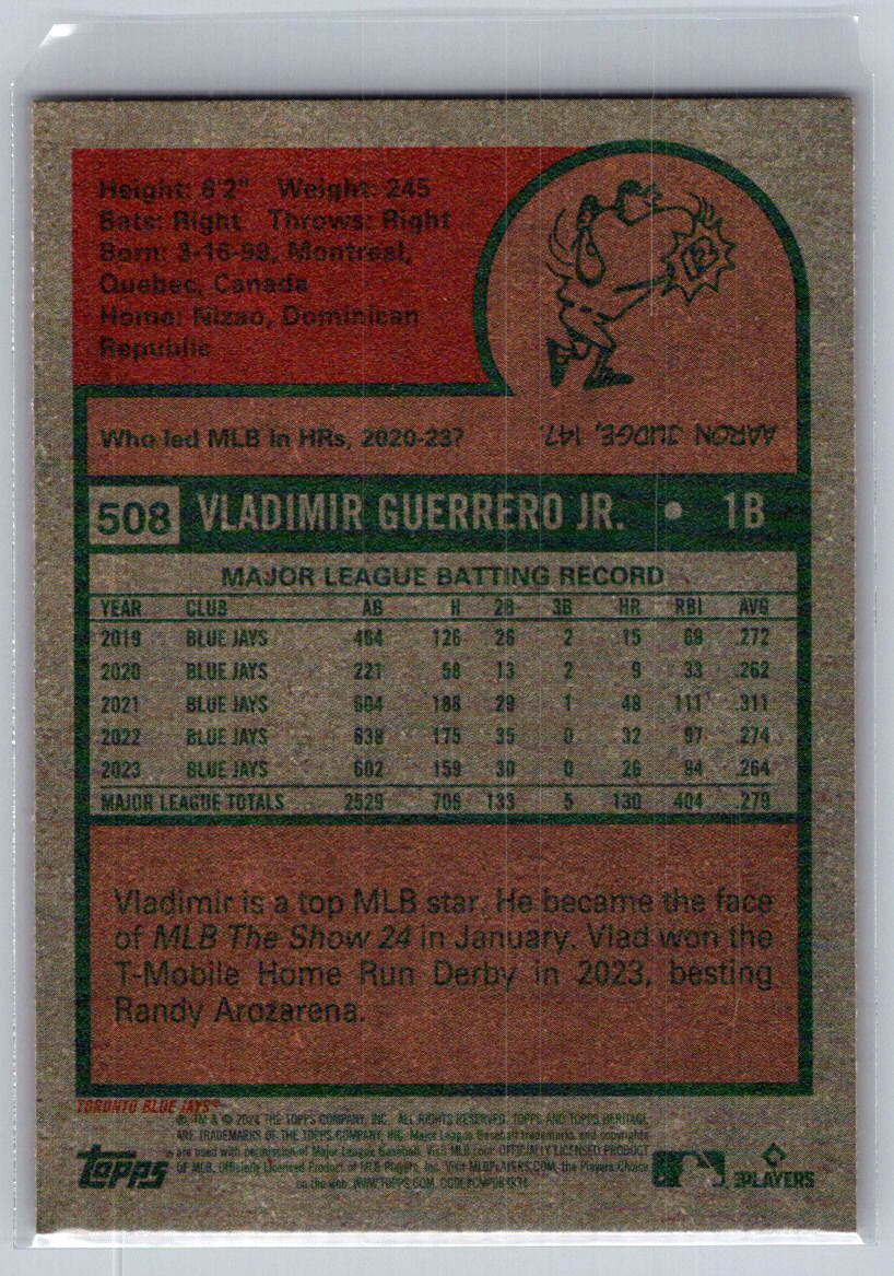 2024 Topps Heritage #508 Vladimir Guerrero Jr. Toronto Blue Jays
