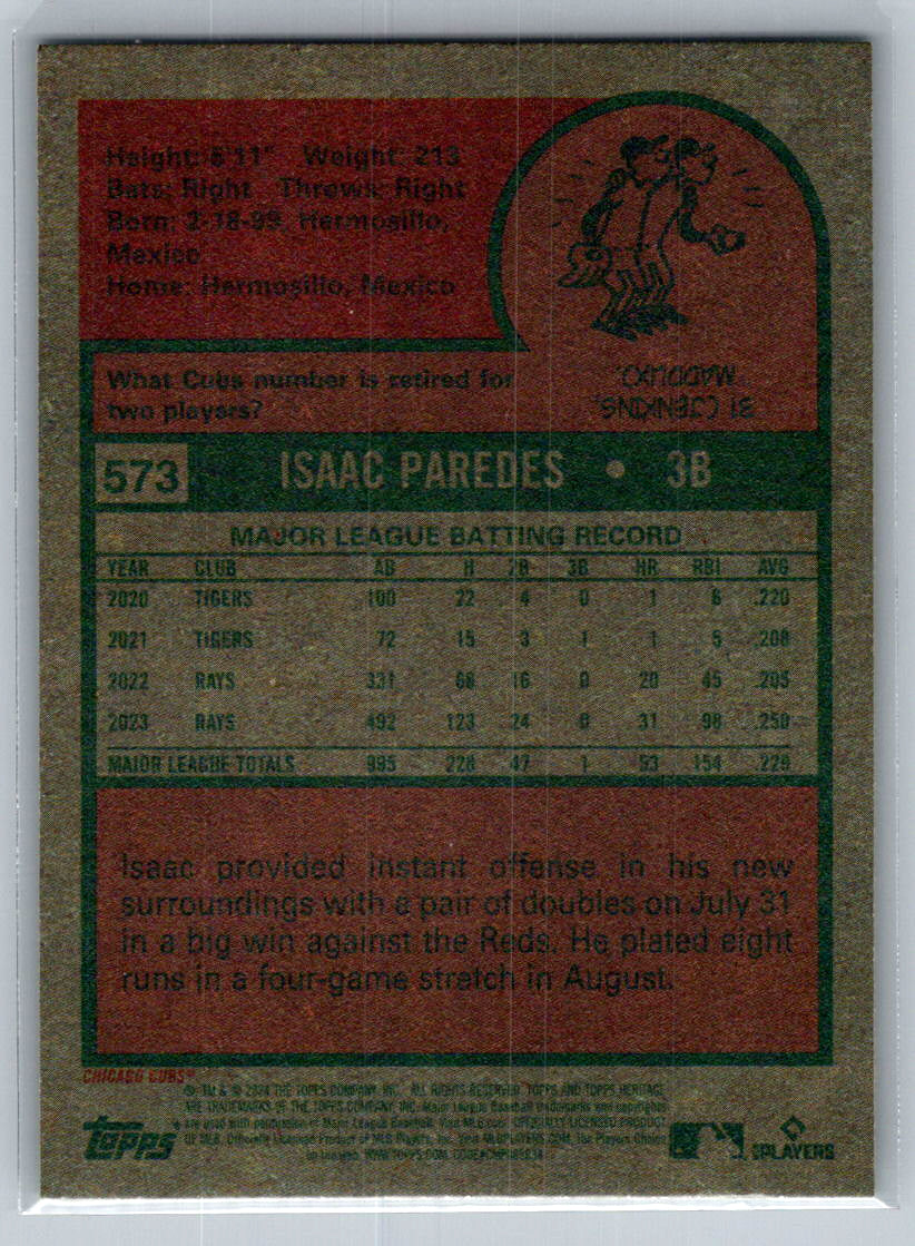 2024 Topps Heritage #573 Isaac Paredes Chicago Cubs