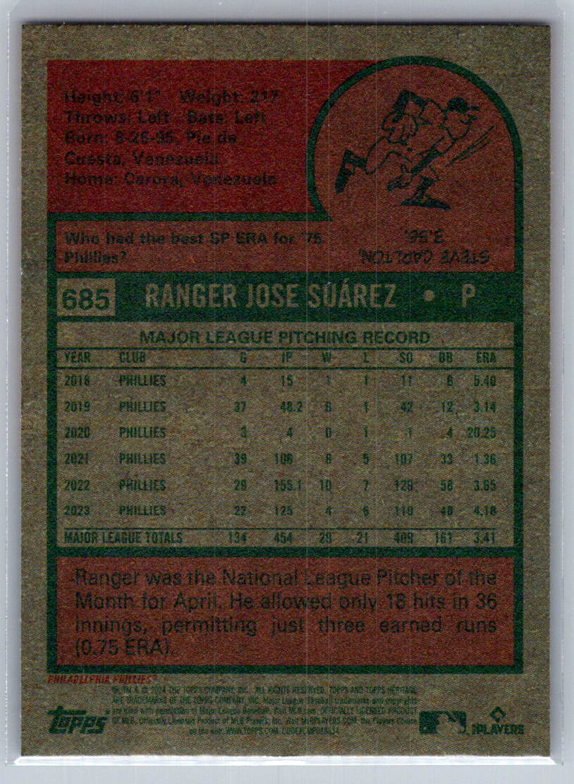 2024 Topps Heritage #685 Ranger Suárez Philadelphia Phillies