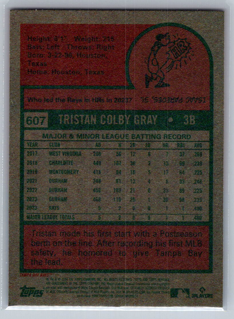 2024 Topps Heritage #607 Tristan Gray Tampa Bay Rays
