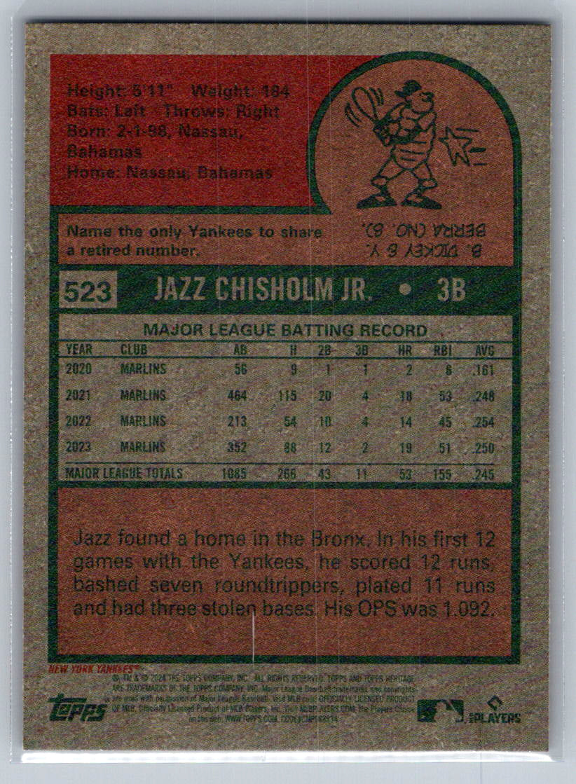 2024 Topps Heritage #523 Jazz Chisholm Jr. New York Yankees