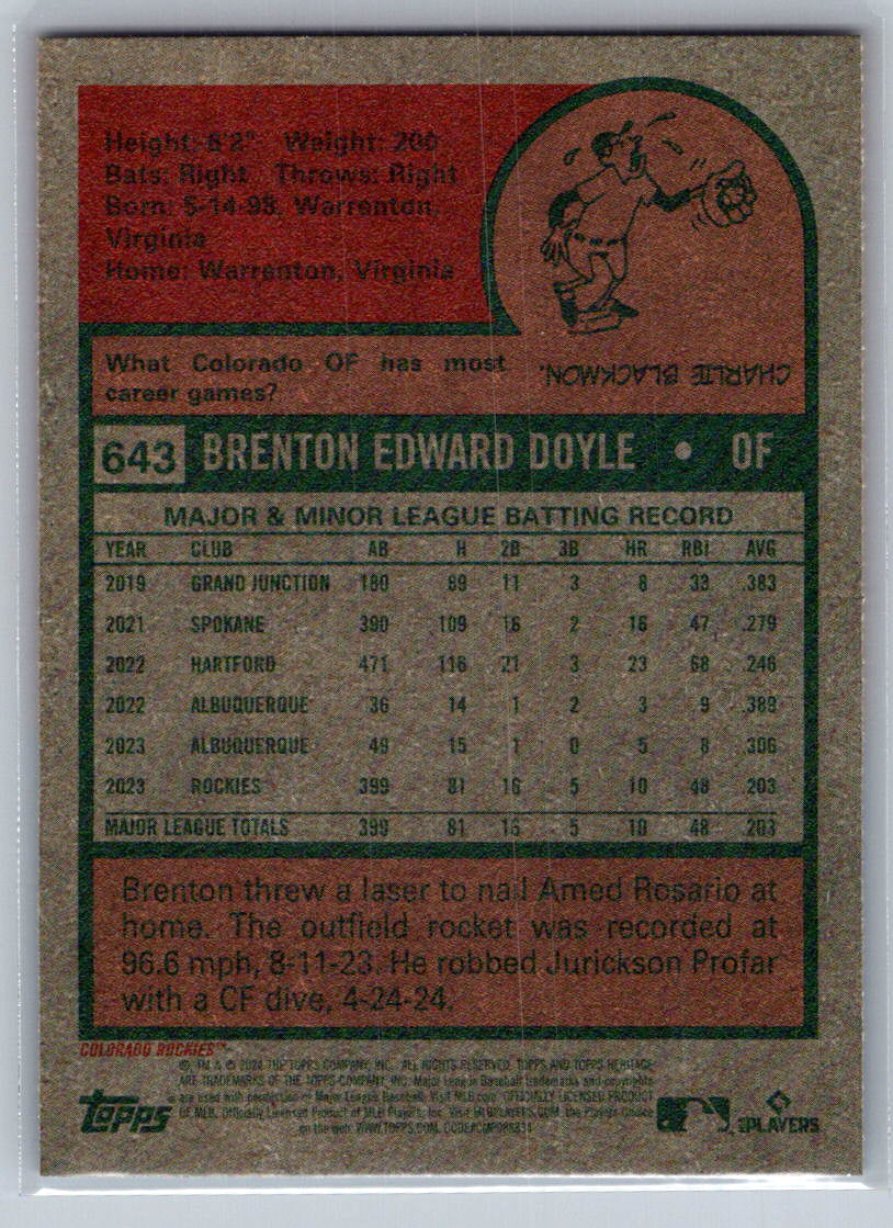 2024 Topps Heritage #643 Brenton Doyle Colorado Rockies