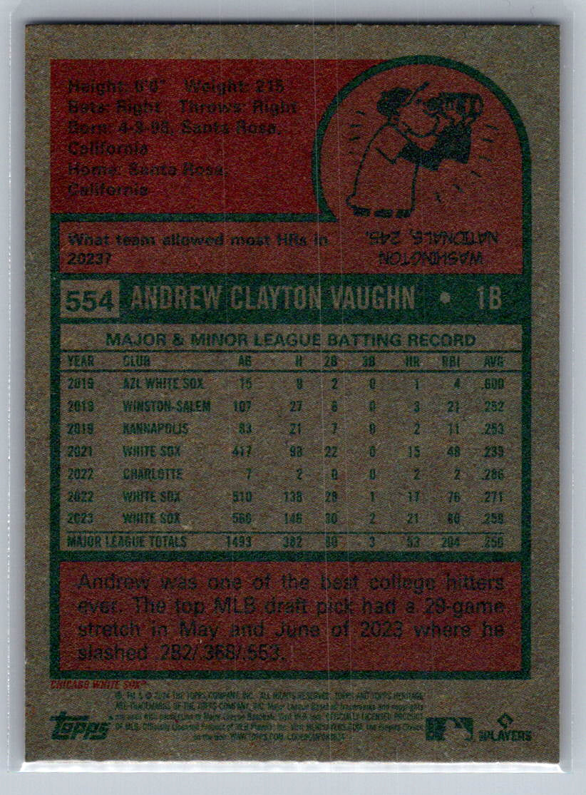 2024 Topps Heritage #554 Andrew Vaughn Chicago White Sox