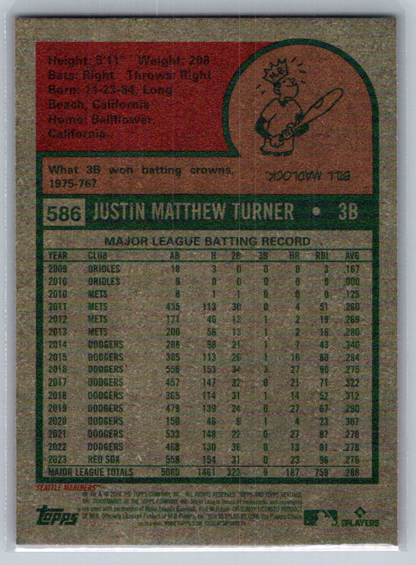 2024 Topps Heritage #586 Justin Turner Seattle Mariners