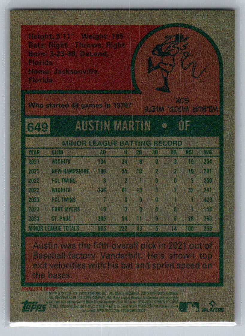 2024 Topps Heritage #649 Austin Martin Minnesota Twins