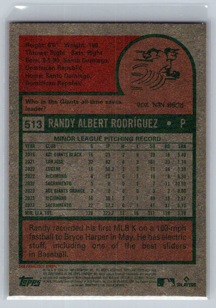 2024 Topps Heritage #513 Randy Rodríguez San Francisco Giants