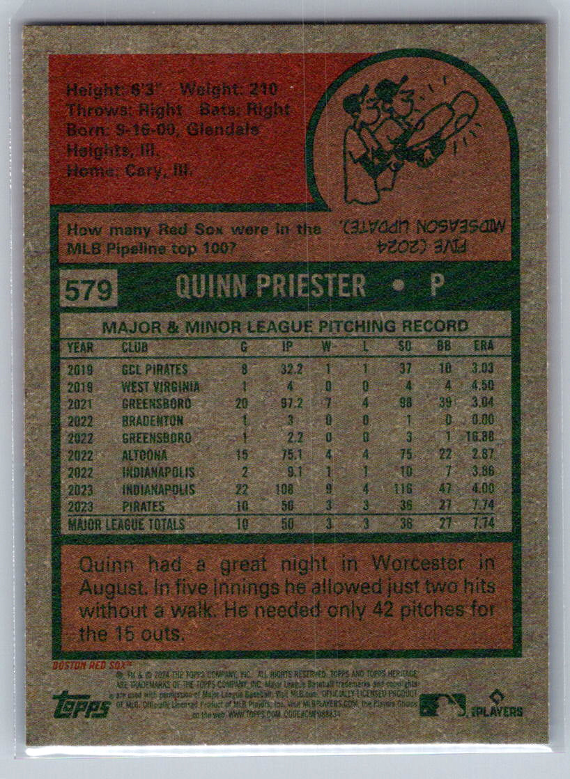 2024 Topps Heritage #579 Quinn Priester Boston Red Sox