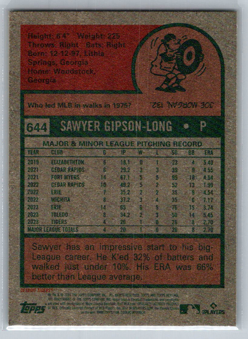 2024 Topps Heritage #644 Sawyer Gipson-Long Detroit Tigers