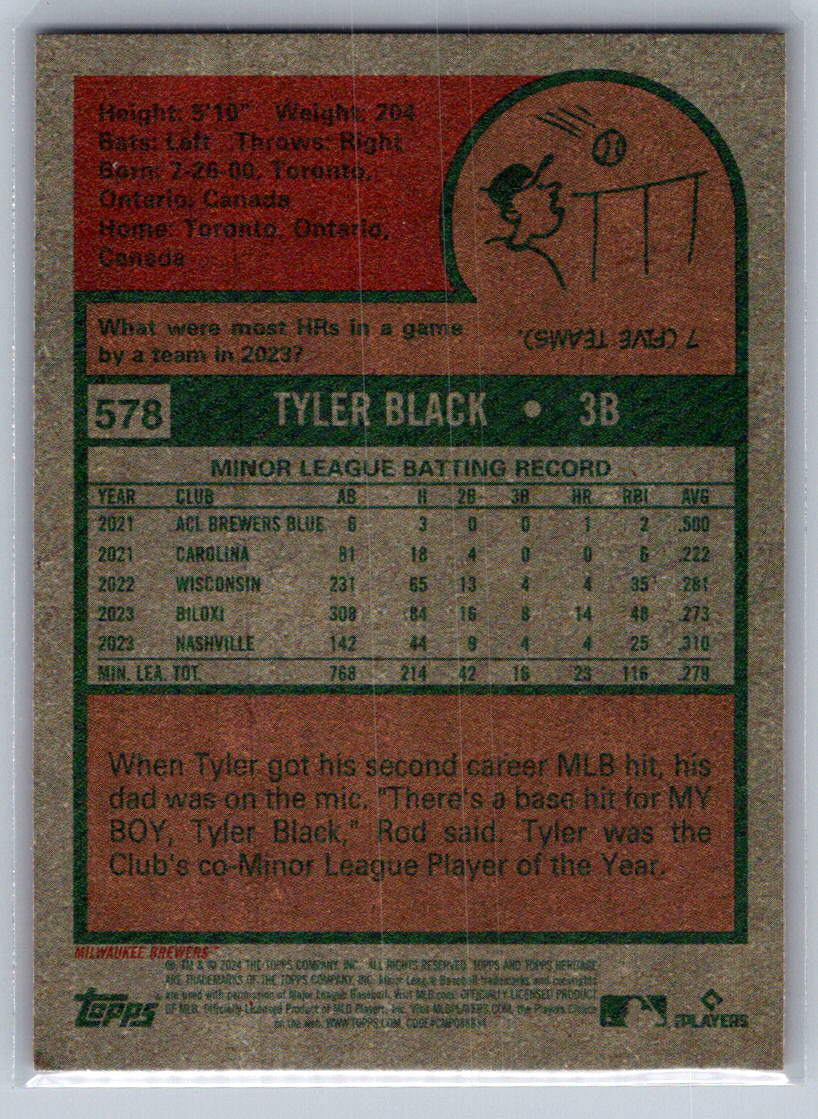 2024 Topps Heritage #578 Tyler Black Milwaukee Brewers