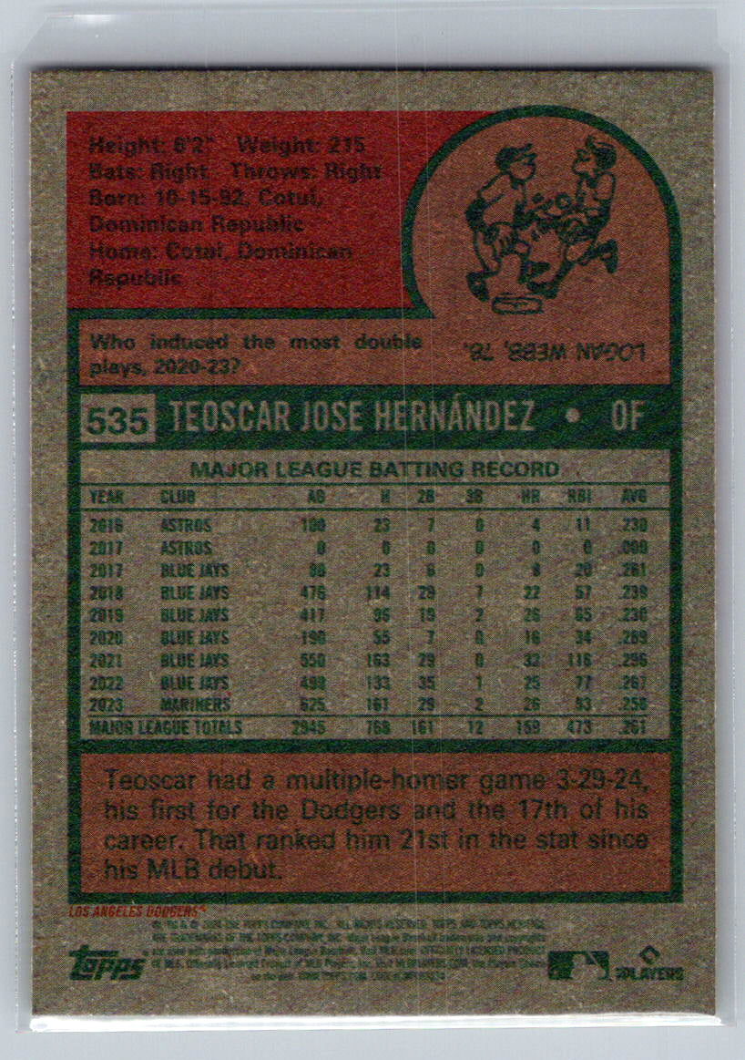 2024 Topps Heritage #535 Teoscar Hernández Los Angeles Dodgers