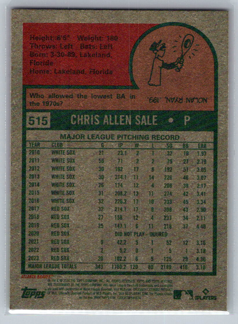 2024 Topps Heritage #515 Chris Sale Atlanta Braves