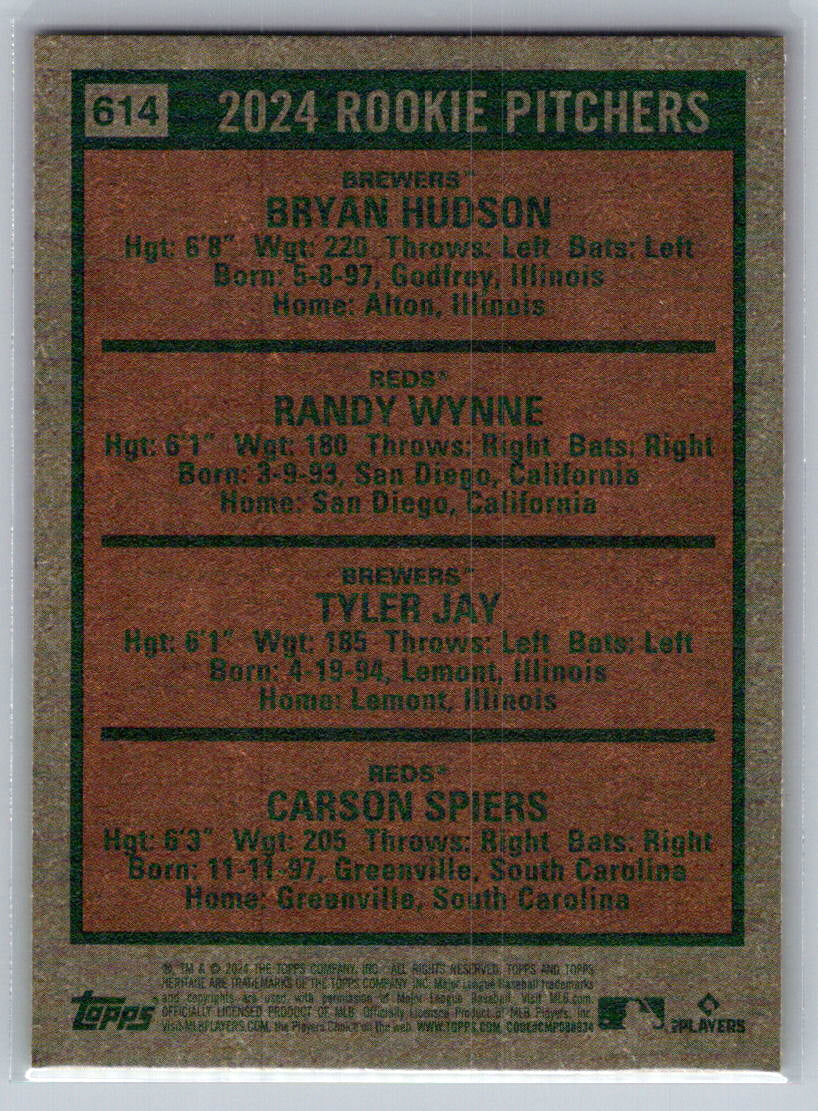 2024 Topps Heritage #614 2024 Rookie Pitchers