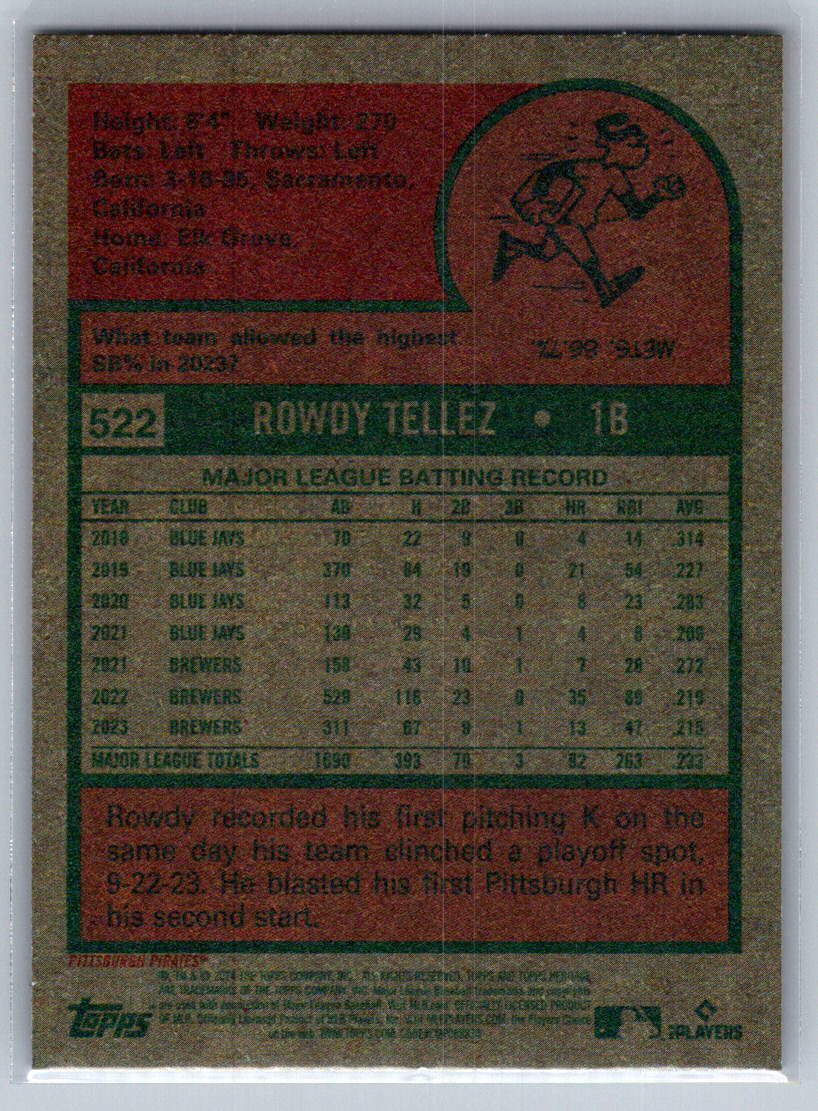 2024 Topps Heritage #522 Rowdy Tellez Pittsburgh Pirates